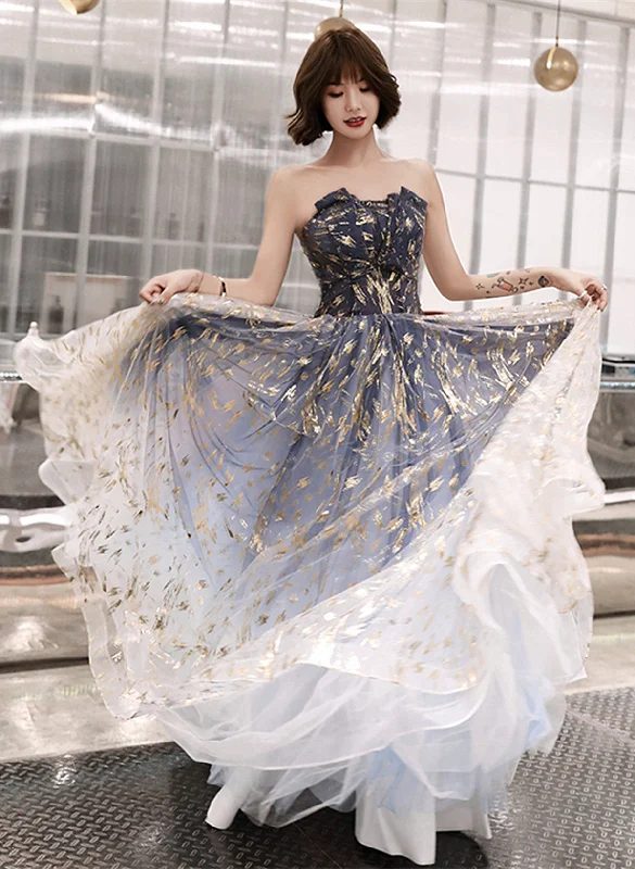 A-line Blue Tulle Long Party Dress with Lace-up, Blue Evening Dress Prom Dress Halter Neckline Beach A-line Blue Tulle Long Party Dress with Lace-up, Blue Evening Dress Prom Dress Halter Neckline Beach