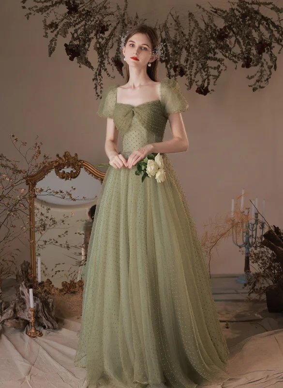 A-line Green Off Shoulder Tulle Long Party Dress, Green Simple Floor Length Prom Dress Turtleneck Warm Winter A-line Green Off Shoulder Tulle Long Party Dress, Green Simple Floor Length Prom Dress Turtleneck Warm Winter