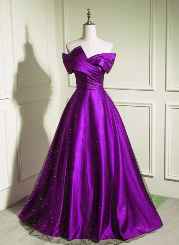 A-line Off Shouolder Black and Purple Satin Party Dress, Long Prom Dress Tunics Designer luxury A-line Off Shouolder Black and Purple Satin Party Dress, Long Prom Dress Tunics Designer luxury