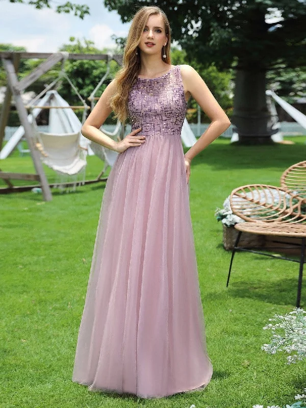 Adorable Round Neck Tulle Backless Evening Dress with Paillette Tunics Chinos classic Adorable Round Neck Tulle Backless Evening Dress with Paillette Tunics Chinos classic