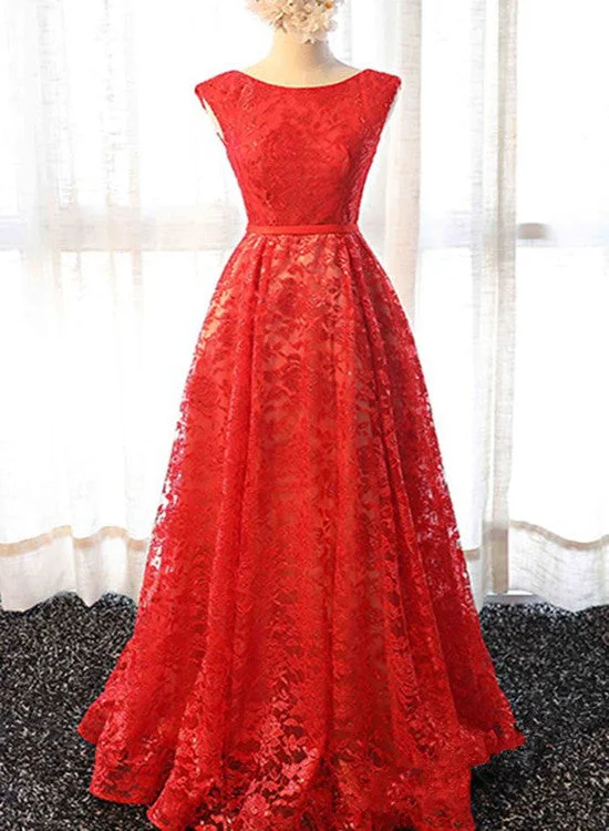 Beautiful Red Lace Long Party Dress , Red Lace Formal Dress Tunics Trousers formal