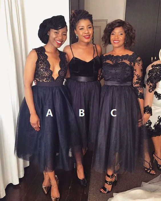black bridesmaid dresses for weddings lace appliqué mismatched short cheap wedding party dress Boat Neckline Classic black bridesmaid dresses for weddings lace appliqué mismatched short cheap wedding party dress Boat Neckline Classic