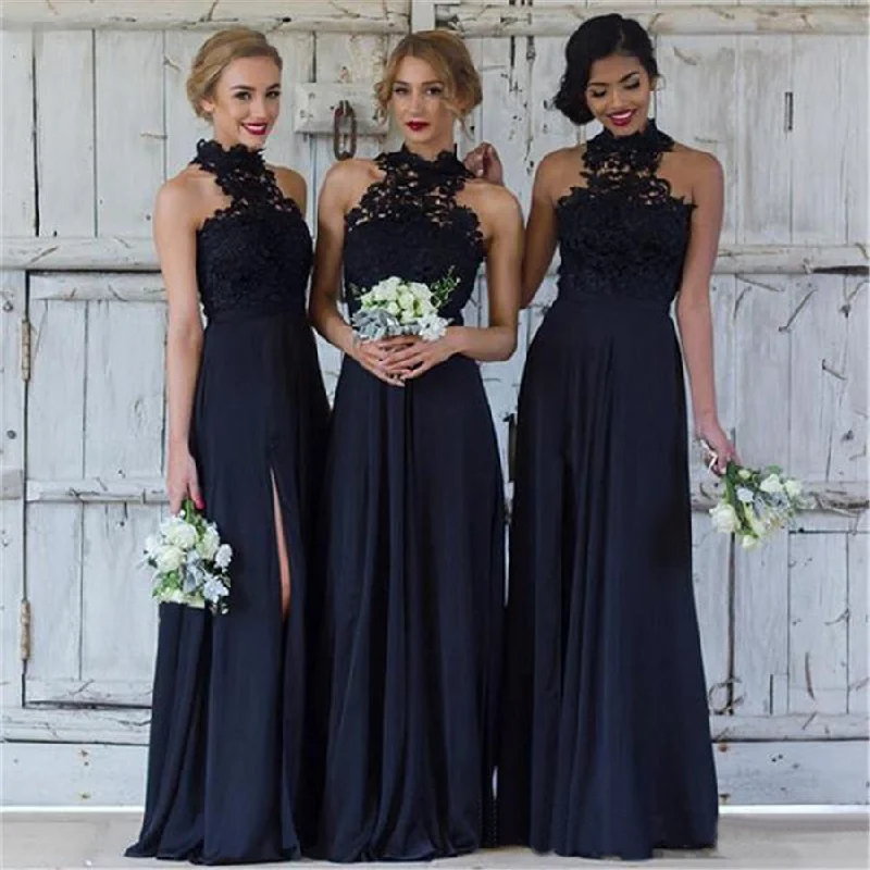 black bridesmaid dresses long lace appliqué halter chiffon vintage wedding party dresses 2020 Pencil Length Work black bridesmaid dresses long lace appliqué halter chiffon vintage wedding party dresses 2020 Pencil Length Work