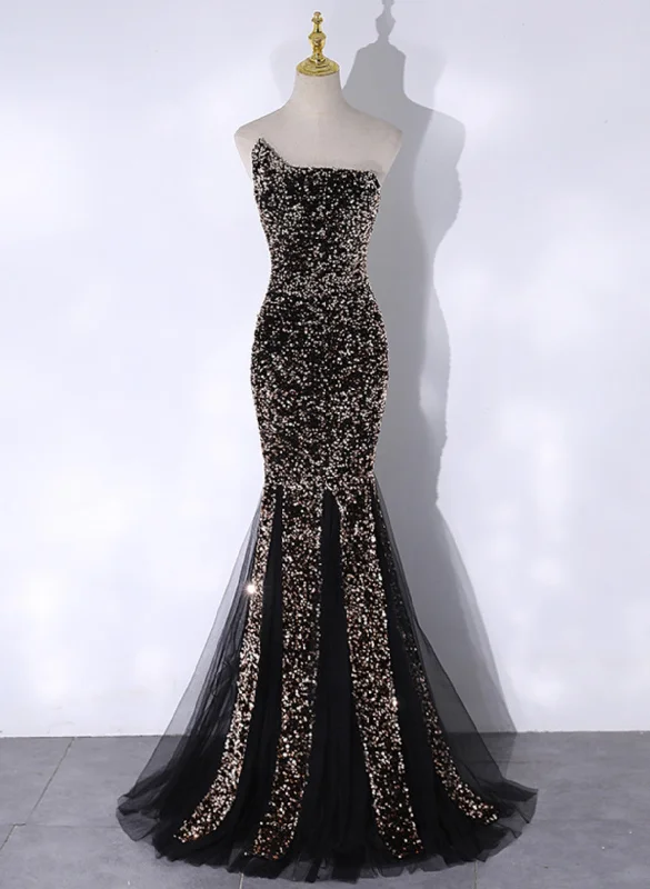 Black Mermaid Sequins Long Prom Dress, Black Evening Dress Party Dress Tunics Sophisticated sleek Black Mermaid Sequins Long Prom Dress, Black Evening Dress Party Dress Tunics Sophisticated sleek