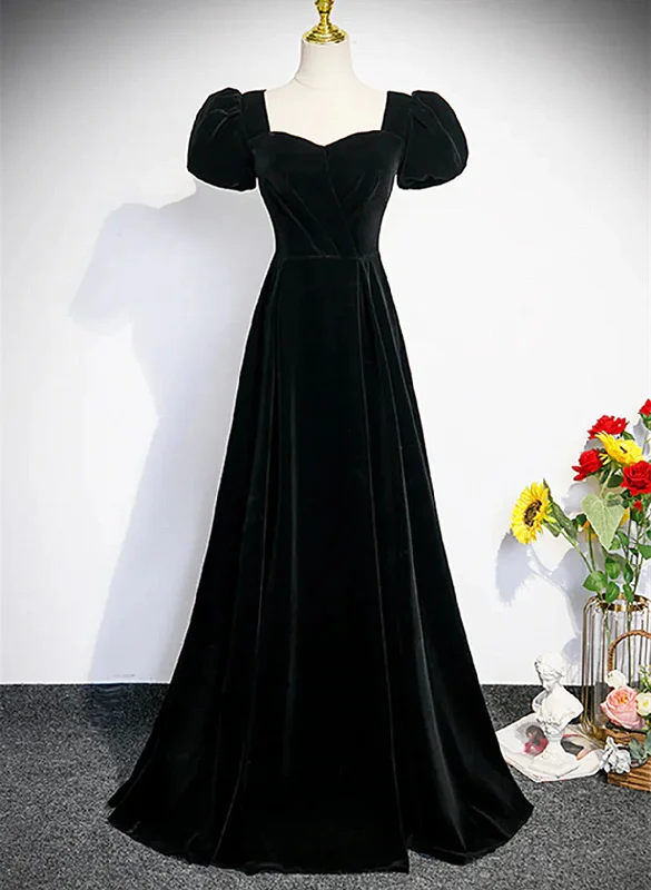 Black Short Sleeves A-line Velvet Prom Dress, Black Evening Dress Formal Dresses Tunics Running lightweight Black Short Sleeves A-line Velvet Prom Dress, Black Evening Dress Formal Dresses Tunics Running lightweight