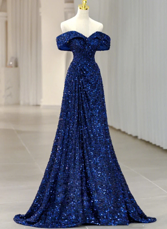 Blue Sequins Sweetheart Off Shoulder Party Dress, A-line Blue Long Evening Dress Prom Dress Tunics Versatile stylish Blue Sequins Sweetheart Off Shoulder Party Dress, A-line Blue Long Evening Dress Prom Dress Tunics Versatile stylish