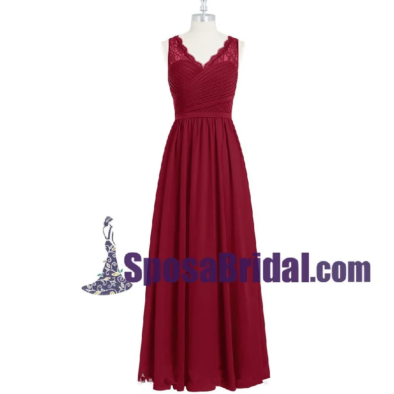 Burgundy Long Chiffon Floor-length Cheap Popular V Neck Bridesmaid Dresses, Wedding Party Dresses , WG236 Square Neckline Feminine Burgundy Long Chiffon Floor-length Cheap Popular V Neck Bridesmaid Dresses, Wedding Party Dresses , WG236 Square Neckline Feminine