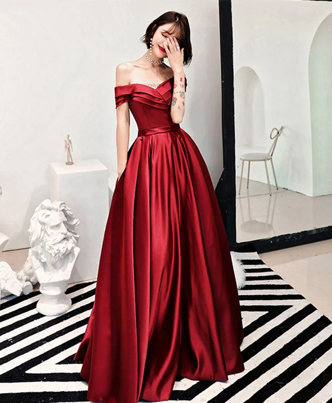 Burgundy V Neck Off Shoulder Long Prom Dress, Evening Dress Tunics Prom sequined