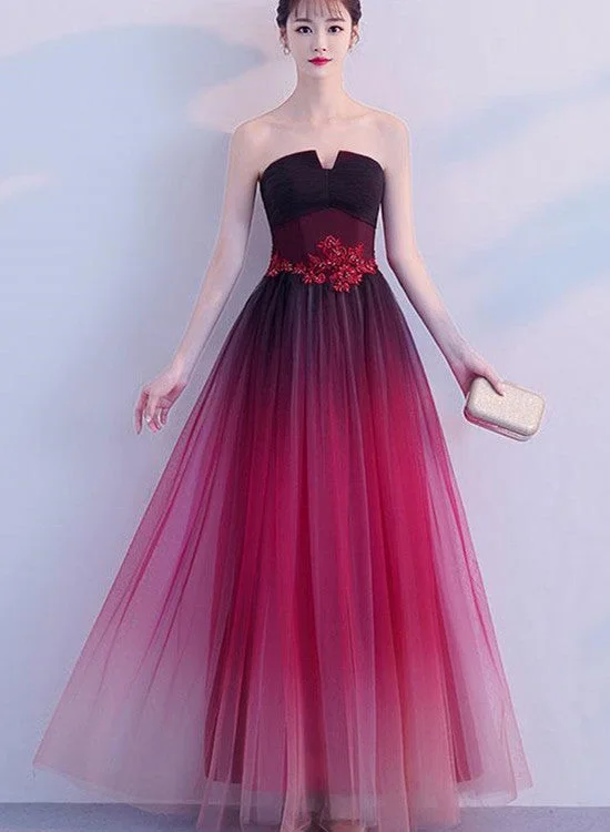 Charming Tulle Gradient Long Party Dress, Elegant Formal Dress with Lace Applique Tunics Versatile functional