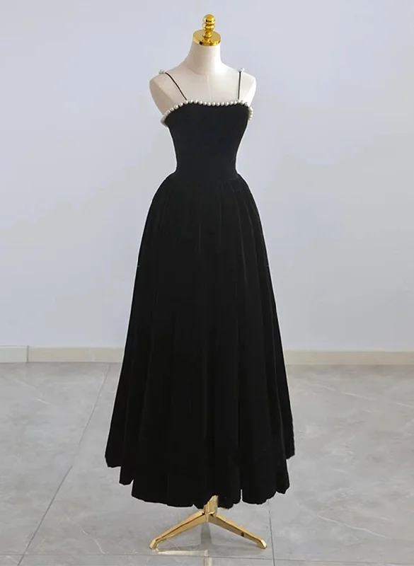 Cute Black Velvet Straps Tea Length Party Dress, Black Velvet Homecoming Dress Tunics Occasion special Cute Black Velvet Straps Tea Length Party Dress, Black Velvet Homecoming Dress Tunics Occasion special