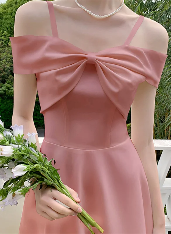 Cute Pink Tea Length Off Shoulder Wedding Party Dress, Pink Short Party Dress Tunics Designer luxury Cute Pink Tea Length Off Shoulder Wedding Party Dress, Pink Short Party Dress Tunics Designer luxury