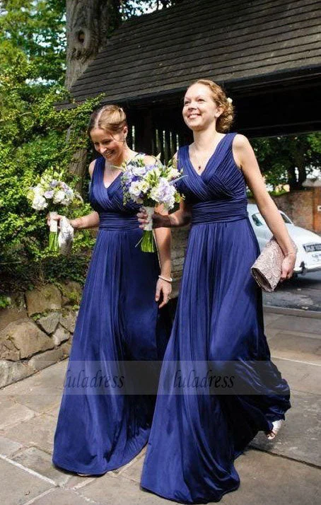 elegant dark blue bridesmaid dress with pleats, fashion v-neck wedding party dress with ruched Tunics Handmade artisanal elegant dark blue bridesmaid dress with pleats, fashion v-neck wedding party dress with ruched Tunics Handmade artisanal