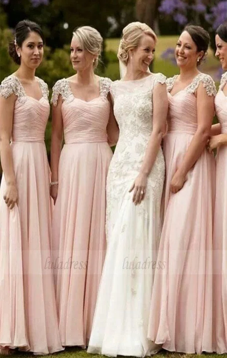 elegant Scoop Cap Sleeves wedding party dresses, Floor-Length Pink classic Bridesmaid Dress Tunics Hiking breathable elegant Scoop Cap Sleeves wedding party dresses, Floor-Length Pink classic Bridesmaid Dress Tunics Hiking breathable