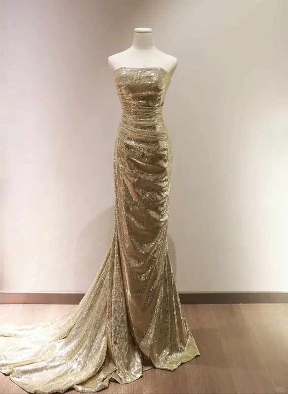 Gold Sequins Mermaid Scoop Long Evening Dress, Gold Long Prom Dress Party Dress Glittery Long Formal Gold Sequins Mermaid Scoop Long Evening Dress, Gold Long Prom Dress Party Dress Glittery Long Formal