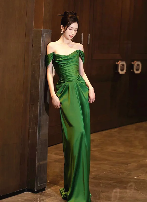 Green Off Shoulder Beautiful Soft Satin Evening Dress, Green Long Prom Dress Tunics Vintage classic Green Off Shoulder Beautiful Soft Satin Evening Dress, Green Long Prom Dress Tunics Vintage classic