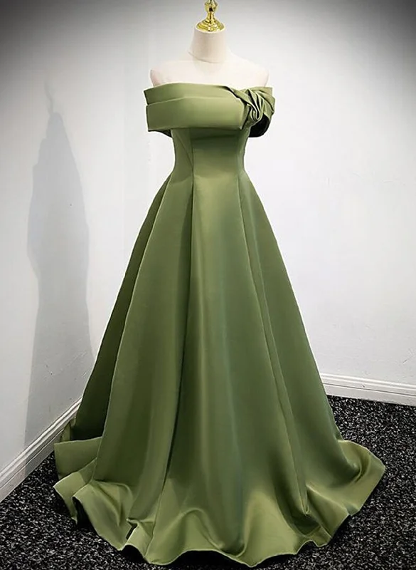 Green Scoop Off Shoulder Satin Lace-up Prom Dress, A-line Green Evening Dress Tunics Plaid country Green Scoop Off Shoulder Satin Lace-up Prom Dress, A-line Green Evening Dress Tunics Plaid country