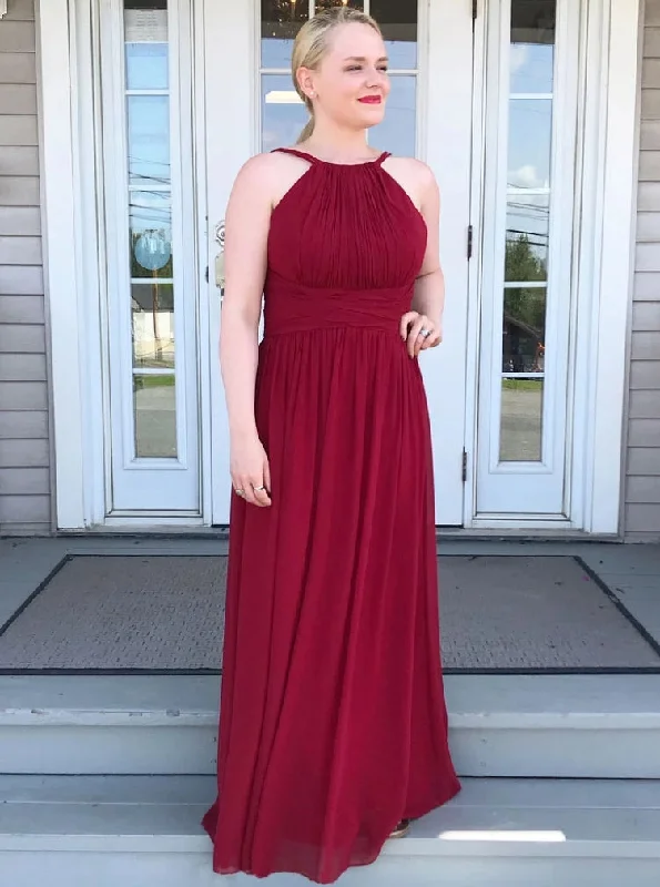 High Neck Chiffon Burgundy Bridesmaid Dress, Long Prom Party Dress OB277 Pencil Length Work High Neck Chiffon Burgundy Bridesmaid Dress, Long Prom Party Dress OB277 Pencil Length Work