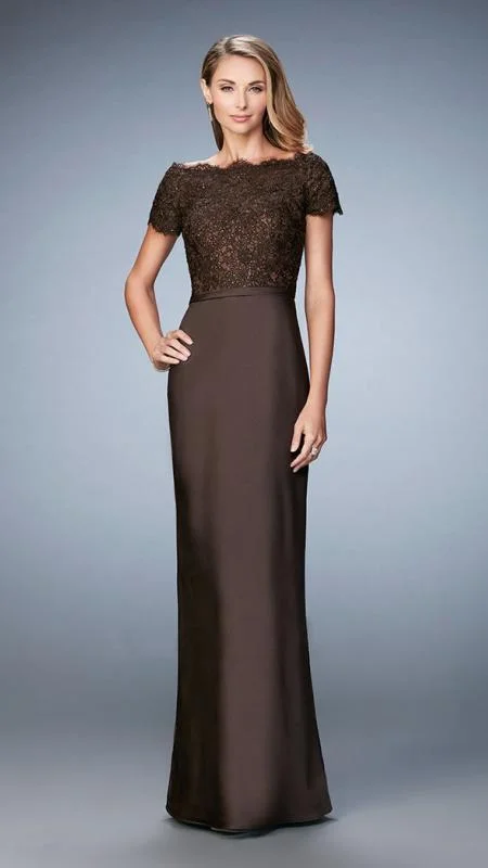 La Femme - 21962SC Off-Shoulder Beaded Lace Sheath Evening Dress Tunics Favorite customer La Femme - 21962SC Off-Shoulder Beaded Lace Sheath Evening Dress Tunics Favorite customer