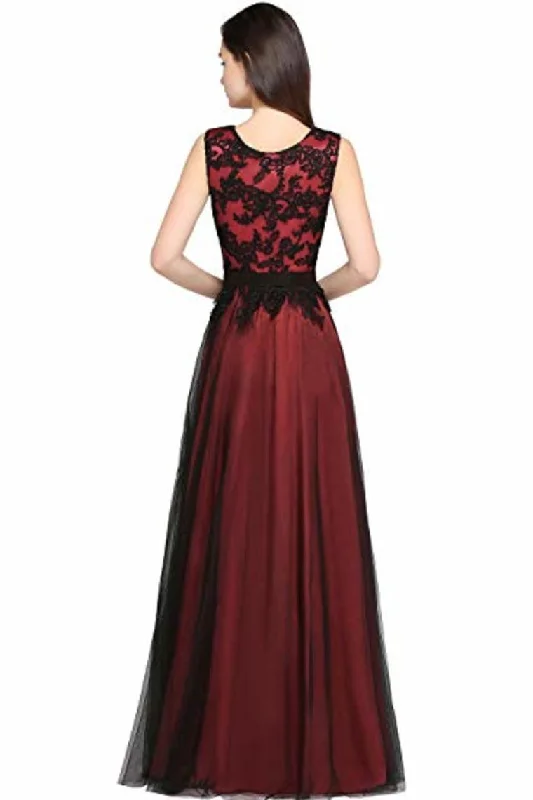 Lace Tulle Round Neck A Line Sleeveless Wedding Bridesmaid Long Evening Festive Party Dress Tunics Floral girly Lace Tulle Round Neck A Line Sleeveless Wedding Bridesmaid Long Evening Festive Party Dress Tunics Floral girly
