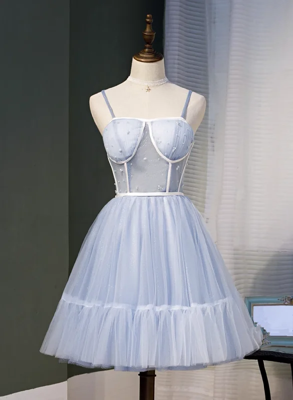 Light Blue Tulle Sweetheart Straps Party Dress, Light Blue Homecoming Dress Tunics Running lightweight Light Blue Tulle Sweetheart Straps Party Dress, Light Blue Homecoming Dress Tunics Running lightweight