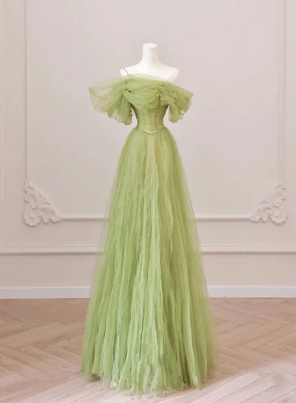 Light Green Off Shoulder Tulle Long Party Dress, A-line Green Prom Dress Formal Dress A-Line Day Work Light Green Off Shoulder Tulle Long Party Dress, A-line Green Prom Dress Formal Dress A-Line Day Work