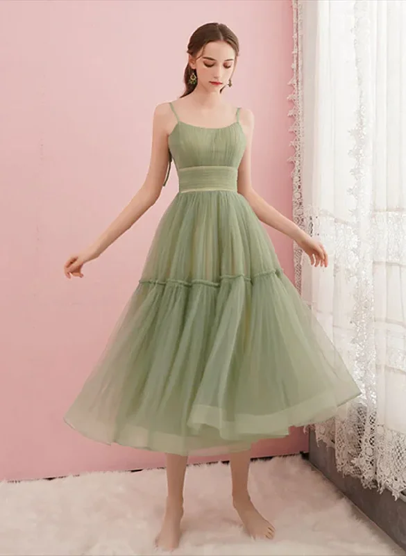Light Green Tulle Straps Tea Length Party Dress, Light Green Tulle Homecoming Dress Tunics Trousers formal Light Green Tulle Straps Tea Length Party Dress, Light Green Tulle Homecoming Dress Tunics Trousers formal
