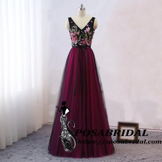 Long Black Women Evening Dress, Vintage Embellish Embroidery Floral Bridesmaid Dresses, WG320 Tunics Office stylish Long Black Women Evening Dress, Vintage Embellish Embroidery Floral Bridesmaid Dresses, WG320 Tunics Office stylish