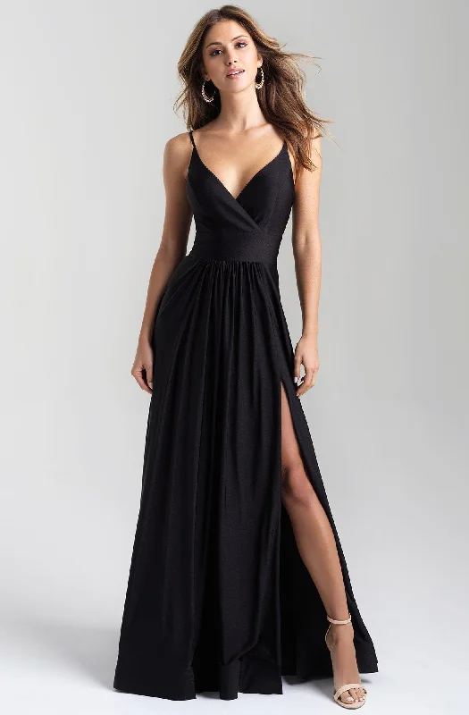 Madison James - 20-359SC Plunging V neck Evening Dress With High Slit Tunics Cozy comfortable Madison James - 20-359SC Plunging V neck Evening Dress With High Slit Tunics Cozy comfortable