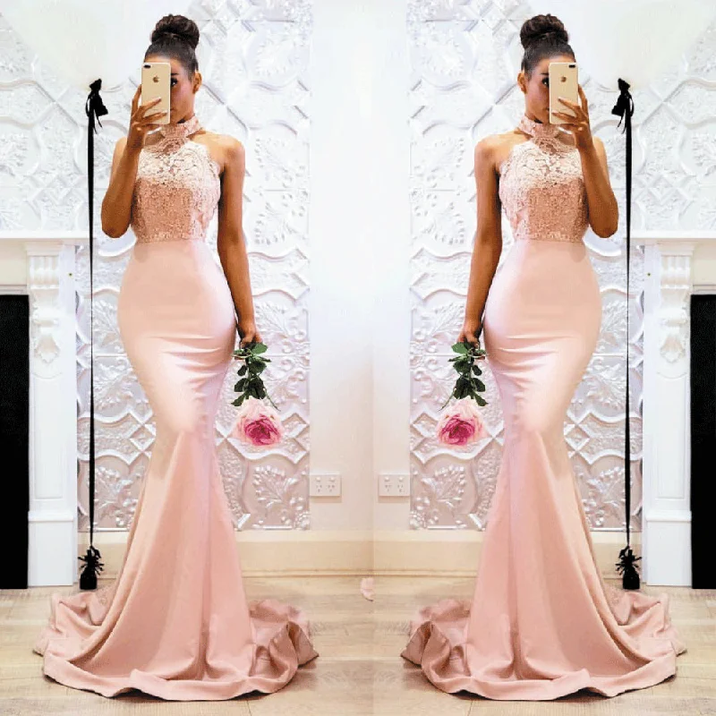mermaid bridesmaid dresses long pink lace appliqué beaded halter cheap wedding party dresses vestido de festa Tunics Trendy modern mermaid bridesmaid dresses long pink lace appliqué beaded halter cheap wedding party dresses vestido de festa Tunics Trendy modern