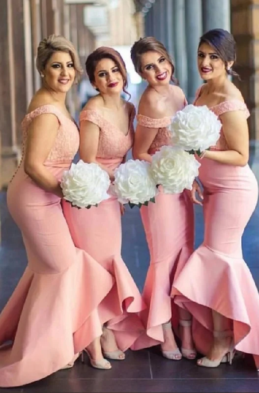 mermaid bridesmaid dresses long pink lace appliqué off the shoulder elegant cheap wedding party dress Off-the-shoulder Bohemian Festive mermaid bridesmaid dresses long pink lace appliqué off the shoulder elegant cheap wedding party dress Off-the-shoulder Bohemian Festive