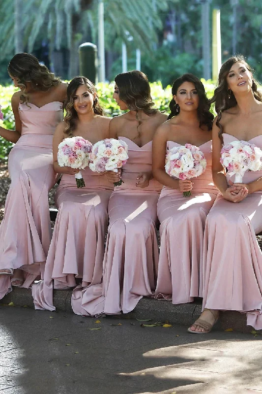 Mermaid Long Strapless Blush Pink Satin Bridesmaid Dresses Party Dresses Tunics Versatile stylish Mermaid Long Strapless Blush Pink Satin Bridesmaid Dresses Party Dresses Tunics Versatile stylish