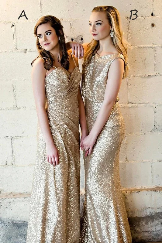 Mismatch Gold Bridesmaid Dresses Sequins Long Wedding Party Dresses Glittery Long Formal Mismatch Gold Bridesmaid Dresses Sequins Long Wedding Party Dresses Glittery Long Formal