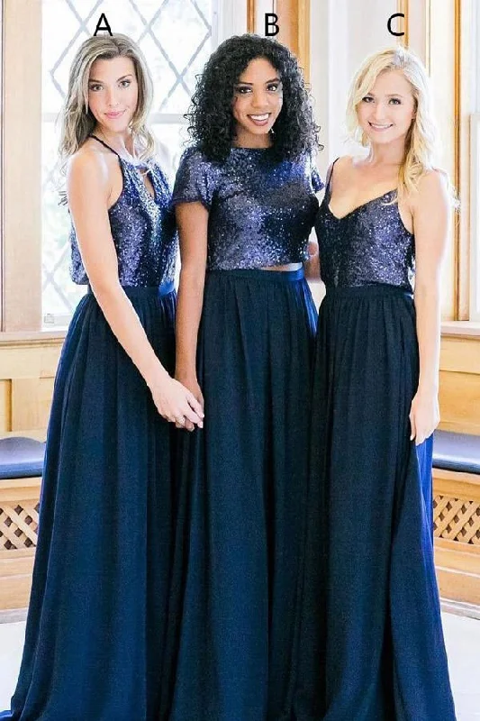 navy blue mismatched bridesmaid dresses long sequin sparkly cheap custom wedding party dress empire Waist empire navy blue mismatched bridesmaid dresses long sequin sparkly cheap custom wedding party dress empire Waist empire