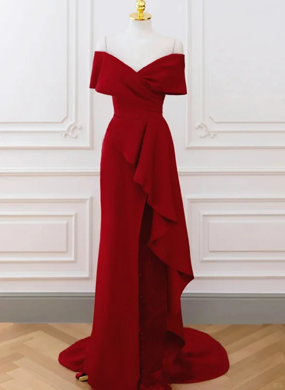 Off Shoulder Wine Red Long Party Dress, A-line Wine Red Evening Dress Prom Dress Tunics Custom made Off Shoulder Wine Red Long Party Dress, A-line Wine Red Evening Dress Prom Dress Tunics Custom made