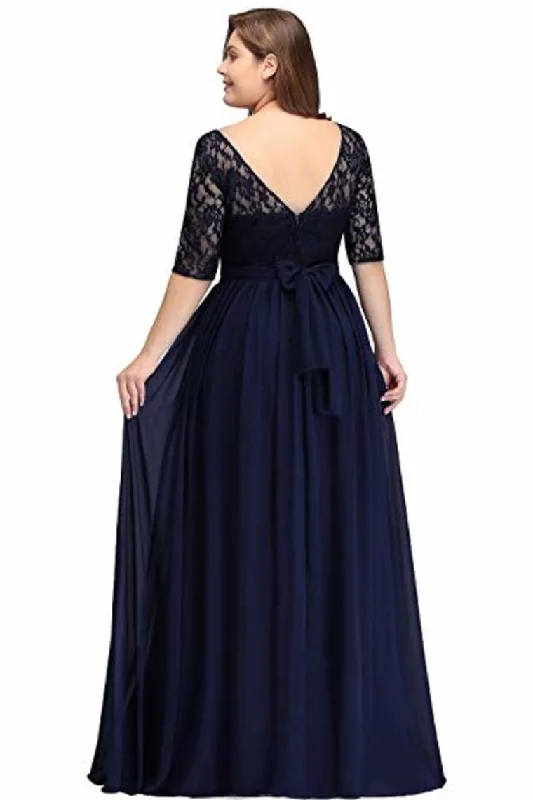 Plus Size Lace Chiffon With Half Sleeves Elegant Long Ball Evening Dress Shift Classic Vintage Plus Size Lace Chiffon With Half Sleeves Elegant Long Ball Evening Dress Shift Classic Vintage