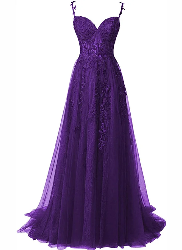 Purple A-line Tulle Off Shoulder Long Prom Dress with Lace, Purple Evening Dress Party Dress Tunics Satin smooth Purple A-line Tulle Off Shoulder Long Prom Dress with Lace, Purple Evening Dress Party Dress Tunics Satin smooth