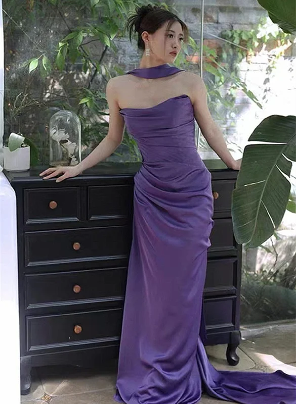 Purple Satin Long Evening Dress Prom Dress, Purple Formal Dress Tunics Hiking breathable Purple Satin Long Evening Dress Prom Dress, Purple Formal Dress Tunics Hiking breathable