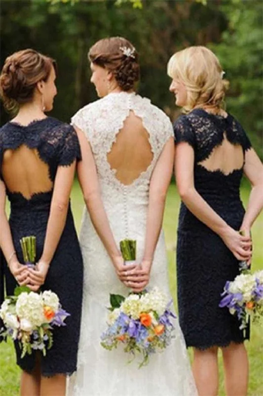 Sheath Navy Blue Open Back Lace Bridesmaid Dresses Wedding Party Dresses Bodycon Fitted Nightout Sheath Navy Blue Open Back Lace Bridesmaid Dresses Wedding Party Dresses Bodycon Fitted Nightout