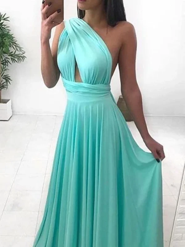 Simples One Shoulder Chiffon Long Prom Dresses, Simples One Shoulder Chiffon Long Formal Evening Dresses Tunics Occasion special