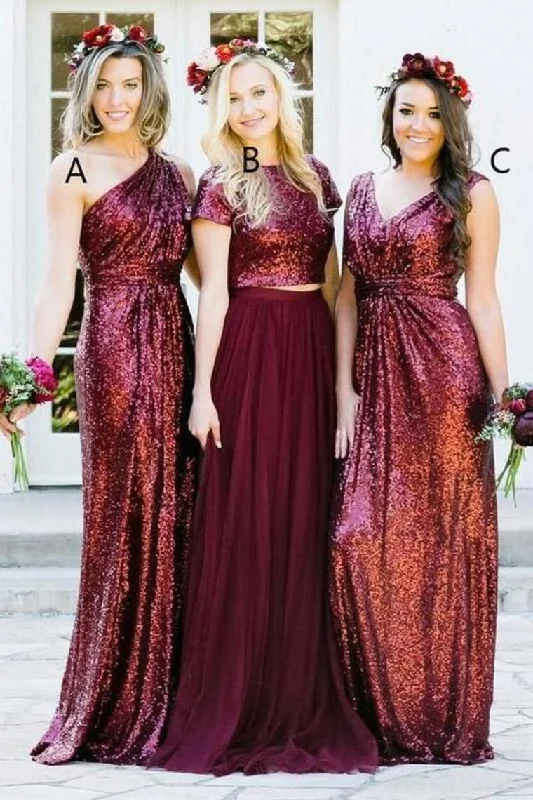 Sparkly Long Burgudny Sequin Shiny Wedding Party Dresses Bridesmaid Dresses Sequined Elegant Party Sparkly Long Burgudny Sequin Shiny Wedding Party Dresses Bridesmaid Dresses Sequined Elegant Party