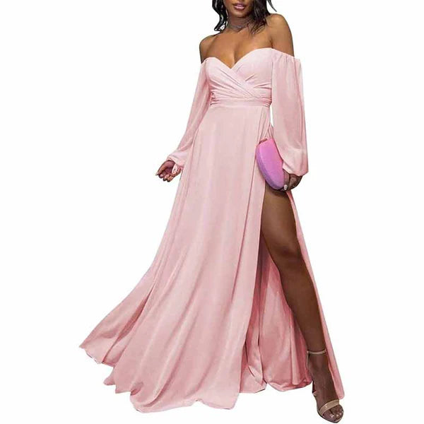 Sweetheart Off The Shoulder Bridesmaid Dresses Chiffon Evening Dresses with Slit Tunics Lace romantic Sweetheart Off The Shoulder Bridesmaid Dresses Chiffon Evening Dresses with Slit Tunics Lace romantic
