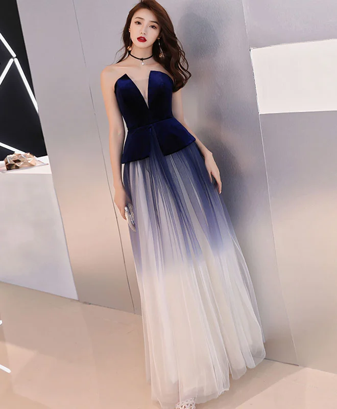 Unique Tulle Dark Blue Long Prom Dress, Tulle Evening Dress Tunics Versatile stylish