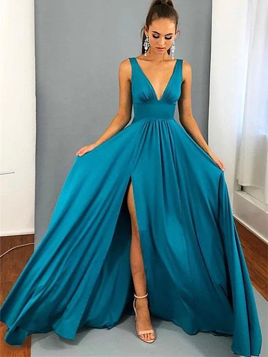V-neck Long A-line Side Slit Jersey Bridesmaid Dresses, Wedding Party Dresses Peplum Ruffle Cocktail V-neck Long A-line Side Slit Jersey Bridesmaid Dresses, Wedding Party Dresses Peplum Ruffle Cocktail