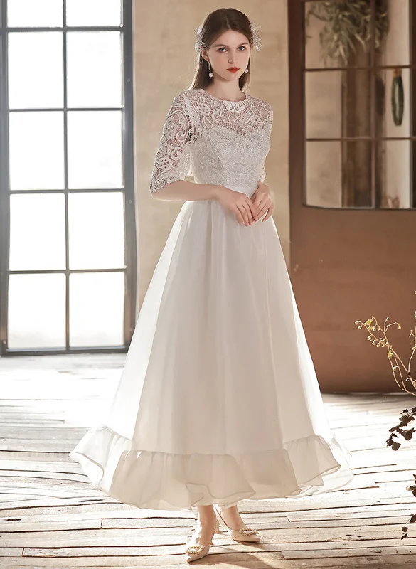 White Lace Short Sleeves Pretty Wedding Party Dress, White Graduation Dress Tunics Handmade artisanal White Lace Short Sleeves Pretty Wedding Party Dress, White Graduation Dress Tunics Handmade artisanal
