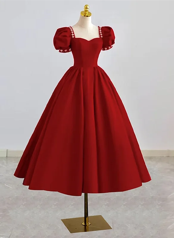 Wine Red Beaded Tea Length Party Dress, Wine Red Short Homecoming Dress Formal Dress Tunics Polka dots Wine Red Beaded Tea Length Party Dress, Wine Red Short Homecoming Dress Formal Dress Tunics Polka dots