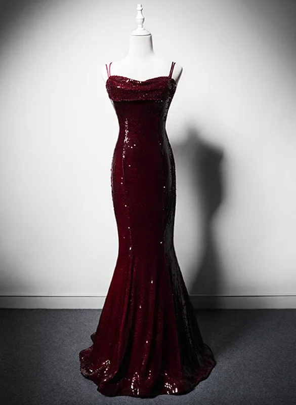 Wine Red Mermaid Straps Long Prom Dress Party Dress, Wine Red Sequins Evening Dress Tunics Denim casual Wine Red Mermaid Straps Long Prom Dress Party Dress, Wine Red Sequins Evening Dress Tunics Denim casual