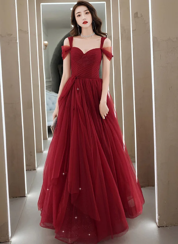 Wine Red Off Shoulder Tulle Party Dress, Wine Red Tulle Prom Dress Evening Dress Tunics Ceremony elegant Wine Red Off Shoulder Tulle Party Dress, Wine Red Tulle Prom Dress Evening Dress Tunics Ceremony elegant