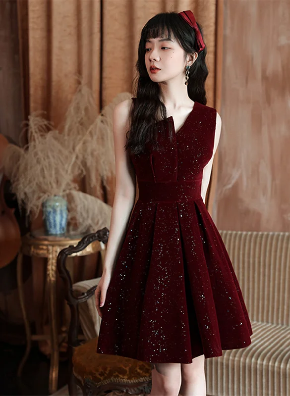 Wine Red Shiny Velvet Short Party Dress, A-line Short Homecoming Dress Prom Dress Tunics Mesh breathable Wine Red Shiny Velvet Short Party Dress, A-line Short Homecoming Dress Prom Dress Tunics Mesh breathable