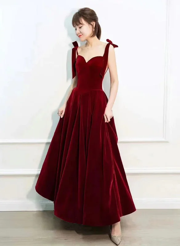 Wine Red Velvet Long Party Dress with Straps, Wine Red Floor Length Prom Dress Tunics Evening elegant Wine Red Velvet Long Party Dress with Straps, Wine Red Floor Length Prom Dress Tunics Evening elegant