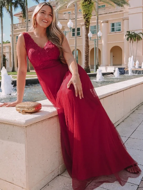 Women's Stunning V Neck Tulle & Lace Evening Dress for Engagement Tunics Seasonal trendy Women's Stunning V Neck Tulle & Lace Evening Dress for Engagement Tunics Seasonal trendy